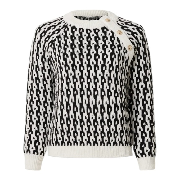 Derek Lam Sweaters - Derek Lam Collective Sweater Crewneck Gold Shoulder Buttons Black White Knit M